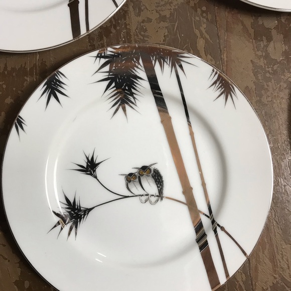 Vintage Lot of 4 Kutani Platinum Silver Owl Bamboo 7 in Plates - Picture 5 of 6